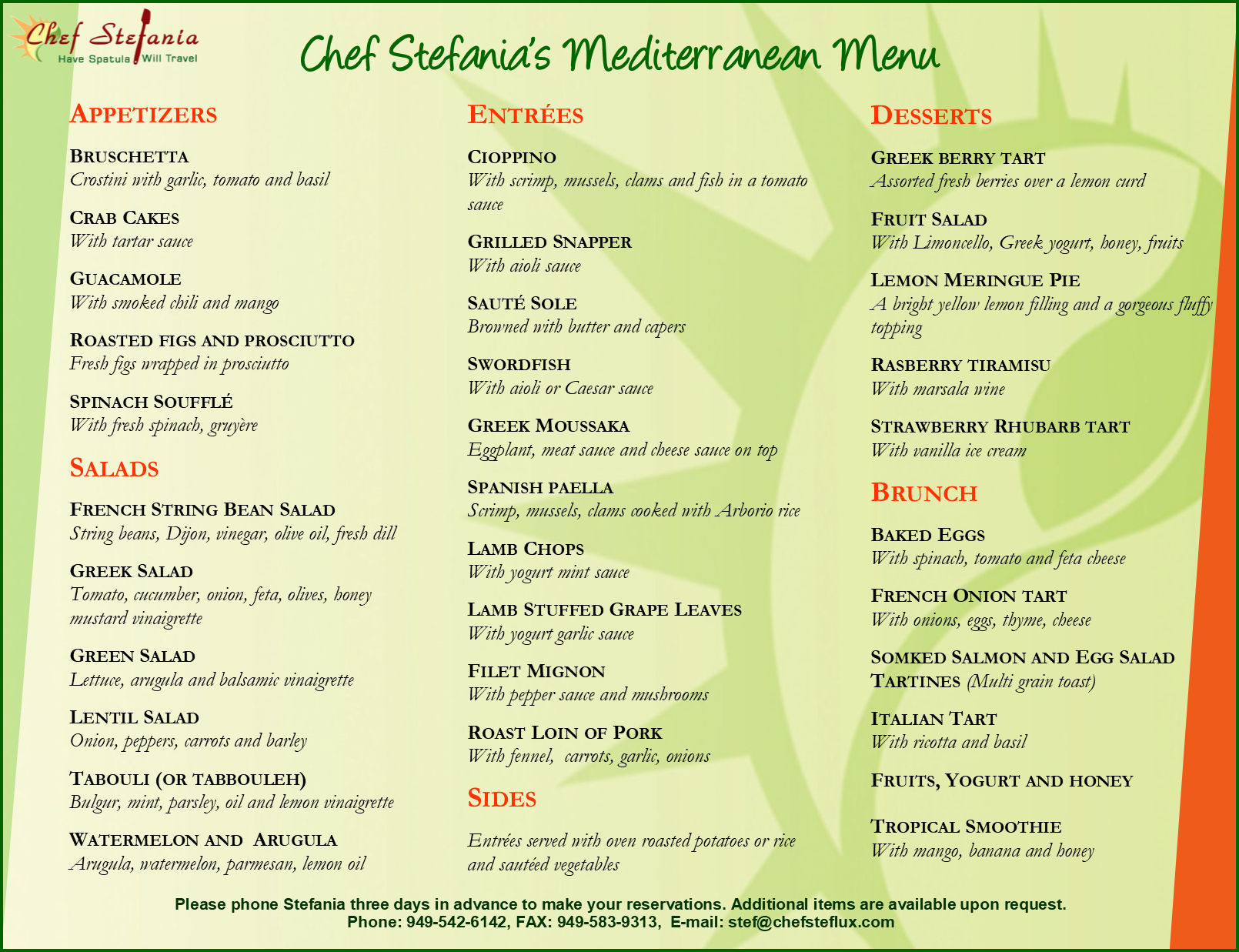 Chef Stefania's Summer Mediterranean Menu